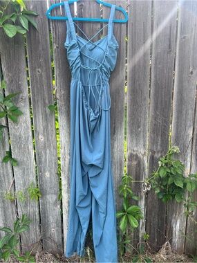 HALARA Blue Strappy backed Wide-Leg Jumpsuit